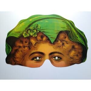 Vintage St. Patrick's Day Eye Mask Die-Cut Paper Shamrocks Lady